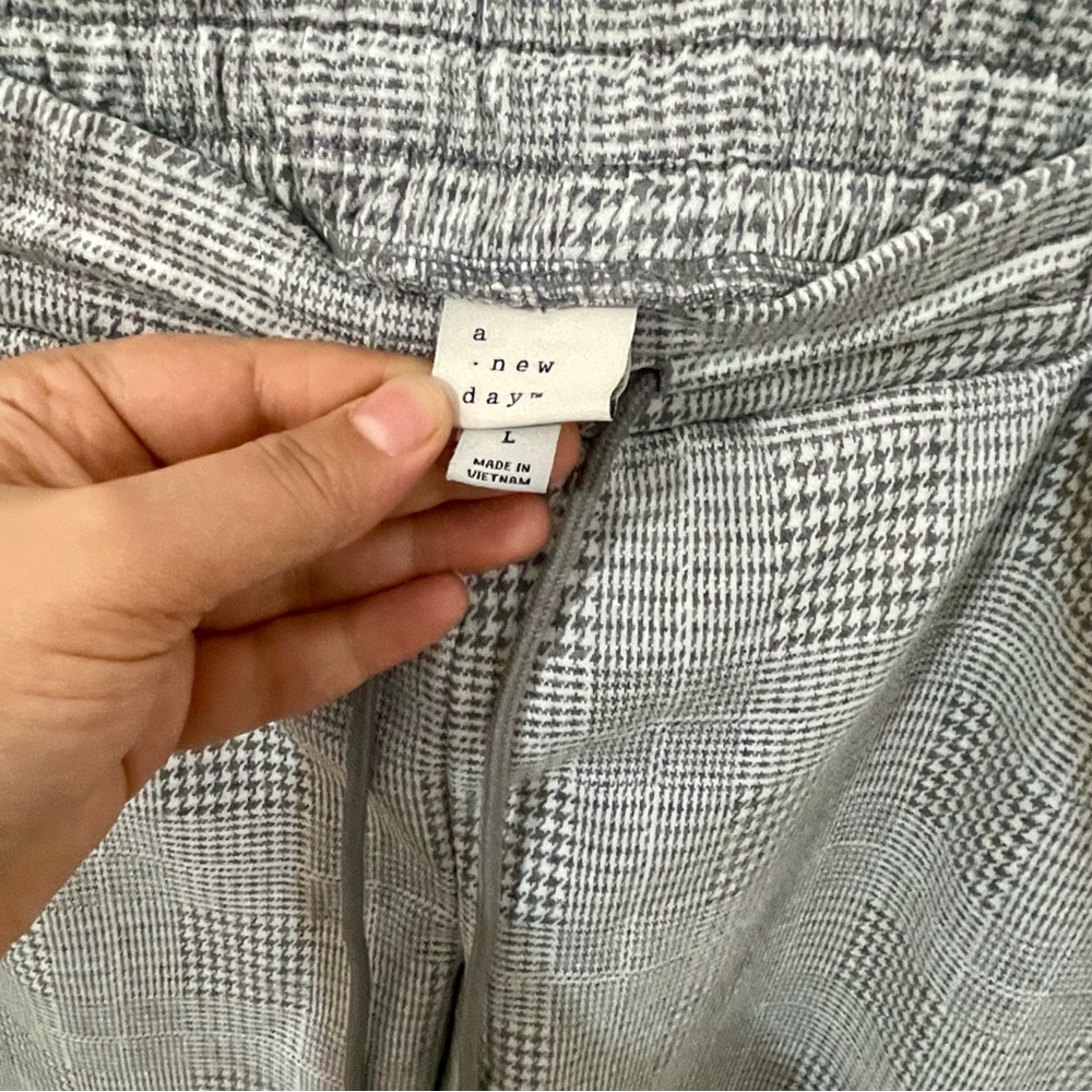 a new day Gray Plaid Drawstring Joggers Large Women SweatPants Athletic Casual - Picture 6 of 7